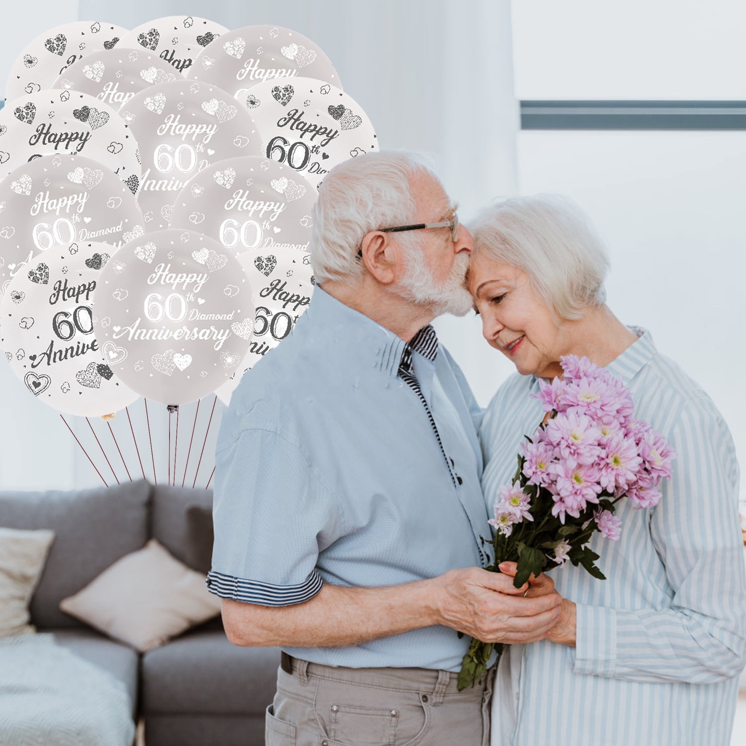 60th Anniversary Decorations, Happy 60th Diamond Anniversary Party, Silver And White Latex Balloons 20pcs For 60th Wedding Anniversary Party Decorations Supplies