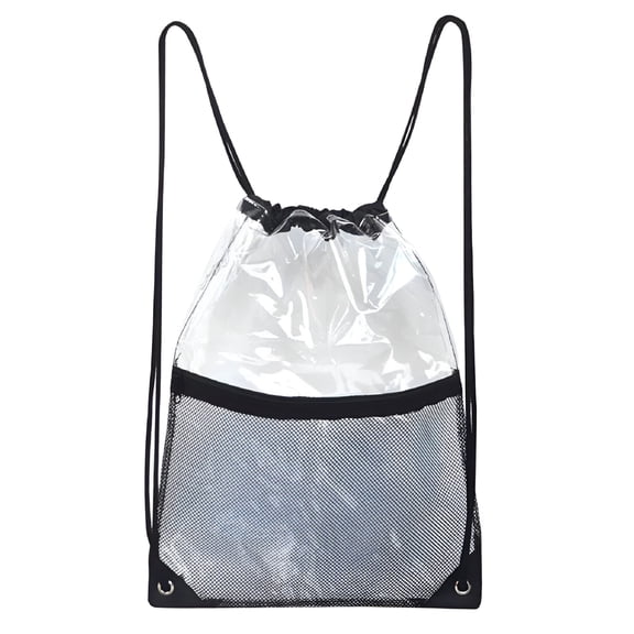 GASTROPOD 2026 New Portable Clear Drawstring Bag Pvc Drawstring Backpack with Front Zipper Mesh Pocket for Sports Events, Travel, Concerts, Gym, Beach Days, Outdoor Activities