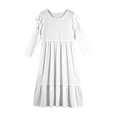 thumbnail image 5 of Abcomgle Girls Long Dresses 10-12 Casual A-Line Ruffle Long Sleeve Maxi Dress Solid Color Crew Neck Sundresses Elegant Tiered Dresses with Pockets,White, 5 of 5