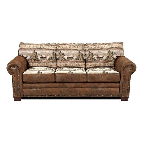 Pemberly Row Alpine Lodge 88" Microfiber Sleeper Sofa in Brown