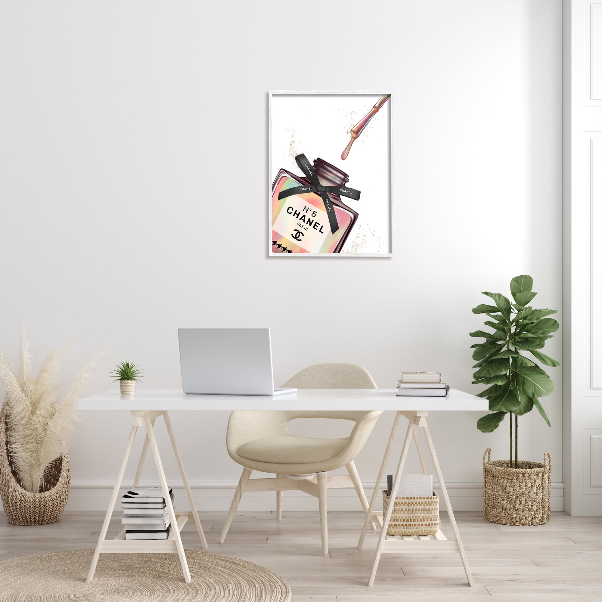 Stupell Industries Makeup Nail Polish Brush Rainbow Drip Fashion Design Graphic Art White Framed Art Print Wall Art, 24x30, by Ziwei Li