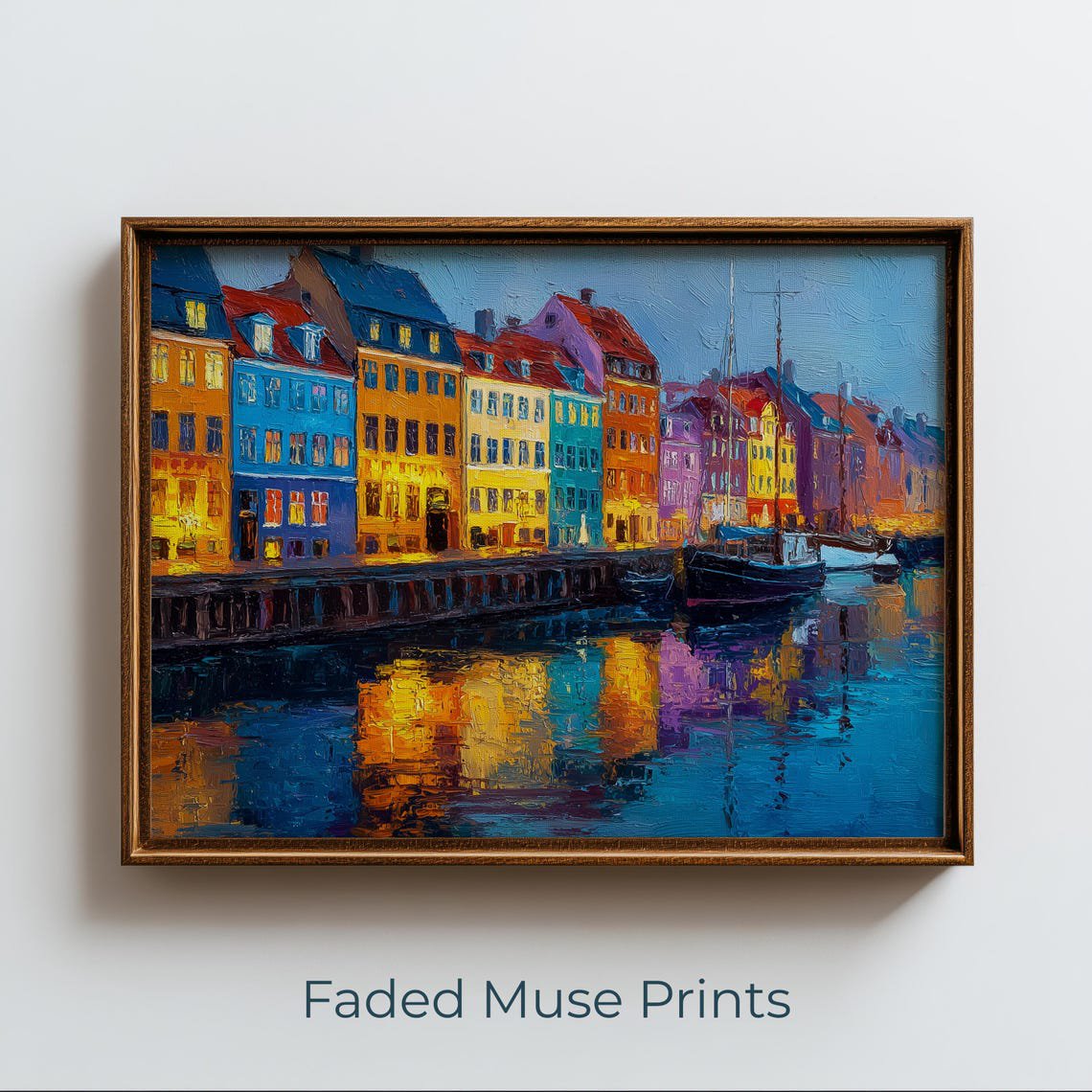 Nyhavn Copenhagen Travel Poster, Colorful Canal Houses And Waterfront Decor