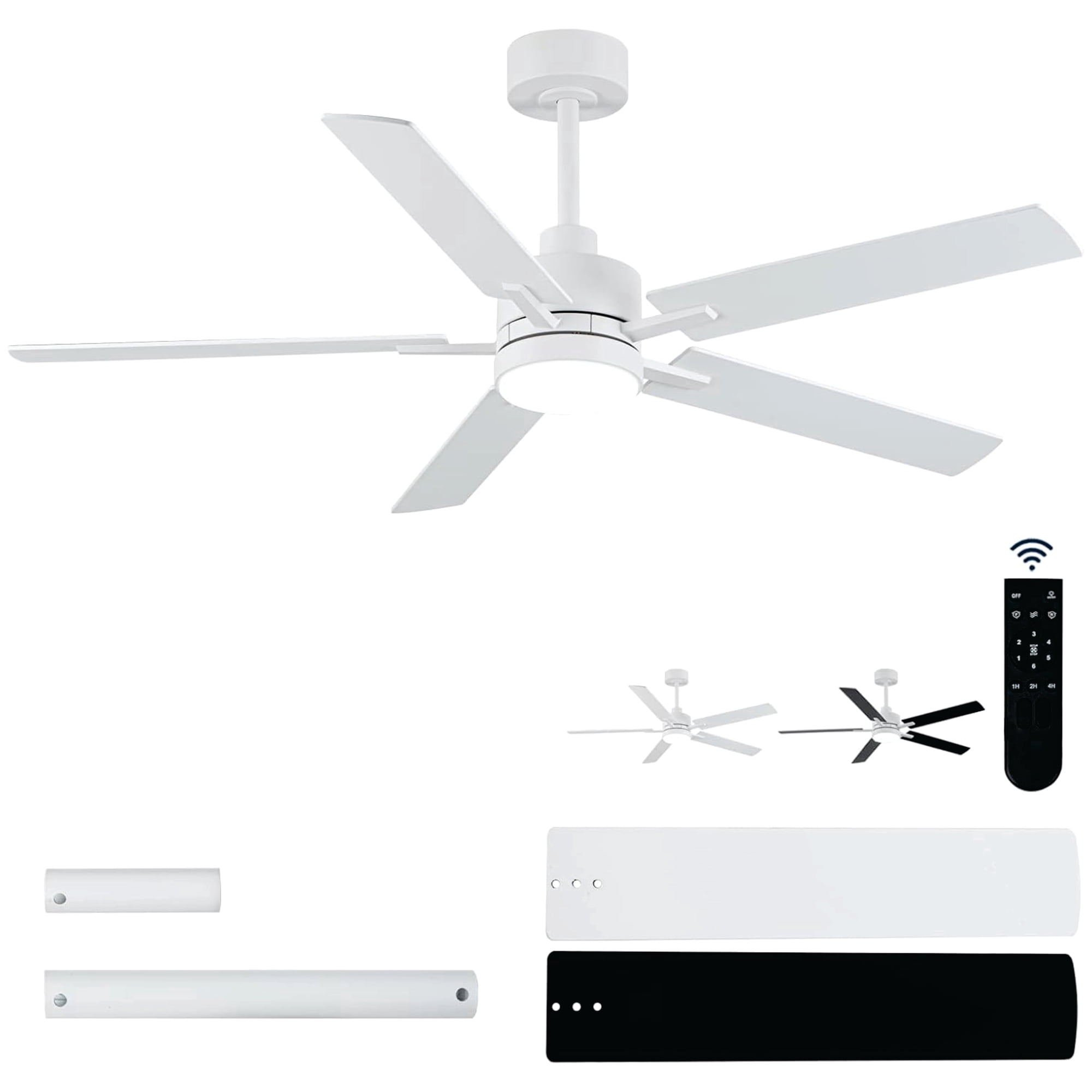 52‑inch Low‑Profile Modern Ceiling Fan with Light Remote Control 6‑Speed Quiet DC Motor for Indoor Outdoor Bedroom Living Room White