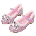thumbnail image 4 of HWeei Children Warm Thick Heeled Shoes With Soles Fashionable Princess Casual Flat Shoes With Diamonds Sizes 9, 4 of 4