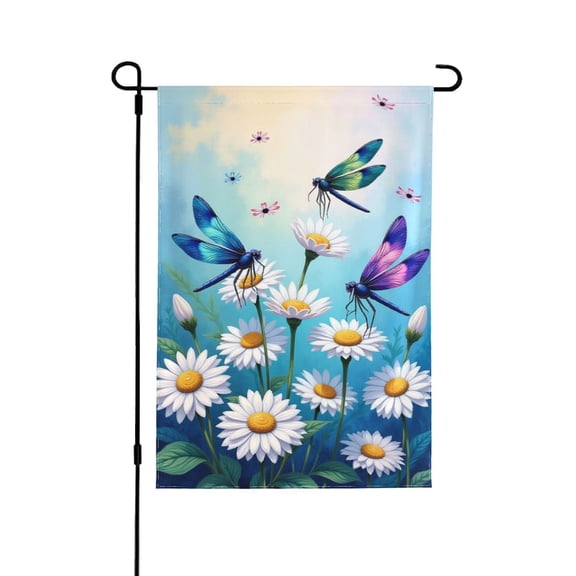 Summer Garden Flag 12x18 Inch Double Sided Dragonfly Daisy Flowers Garden Decor Outdoor Yard Flag