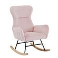 thumbnail image 4 of Rocking Chair Nursery, Accent Chair with High Backrest and Armrests Glider Chair for Baby Nursing with Cushion Teddy Velvet Upholstered Indoor Glider Rocker Comfy Armchair for Living Room,Pink, 4 of 7