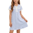 thumbnail image 2 of Afuyipoi ​Girls Solid Color Peter Pan Collar Dress (2-12 Years) Summer Short Sleeve Soft Cotton Feel Casual Dress for School & Play Light Blue 3T, 2 of 8
