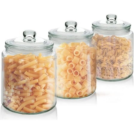 Set of 3 Glass Jar with Lid 30 Oz | Airtight Glass Storage Cookie Jar for Flour, Pasta, Candy, Dog Treats, Snacks & More | Glass Organization Canisters for Kitchen & Pantry | (Set of 3)