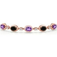thumbnail image 3 of 18K Rose Gold Plated Silver Purple Amethyst and Black Onyx and Lab Grown Diamond Bracelet for Women | 4.05 Cttw | Gemstone February Birthstone | Oval Checkerboard 7X5MM | Fully Adjustable 9 inch, 3 of 6