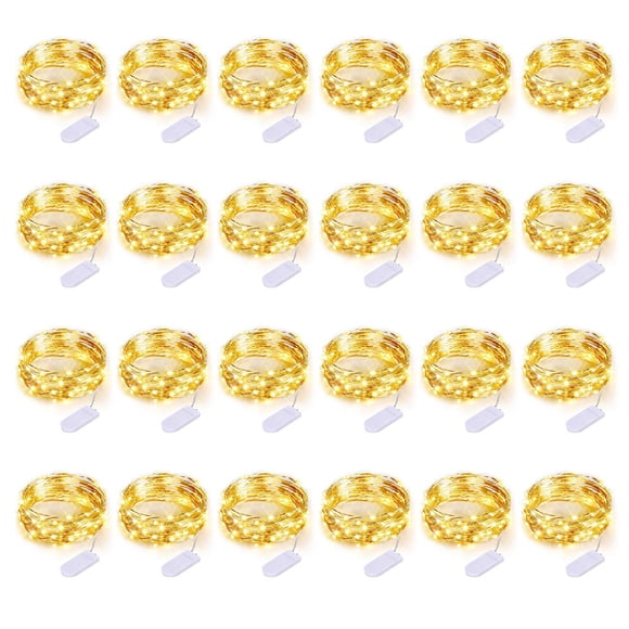 Lot de 24 Guirlandes Lumineuses Led à Piles, 3,3 Pi 10 Led Fil Argenté Blanc Chaud Lumières Lucioles, Mini Guirlande Lumineuse Led Étoilée Étanche pour Mariage Fête Pots Mason Décoration de Table de Noël