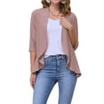 thumbnail image 1 of Cárdigan casual de mujer con volantes y abertura frontal Inspire Chic para el Día de San Valentín, manga 3/4, color rosa, 1 of 6