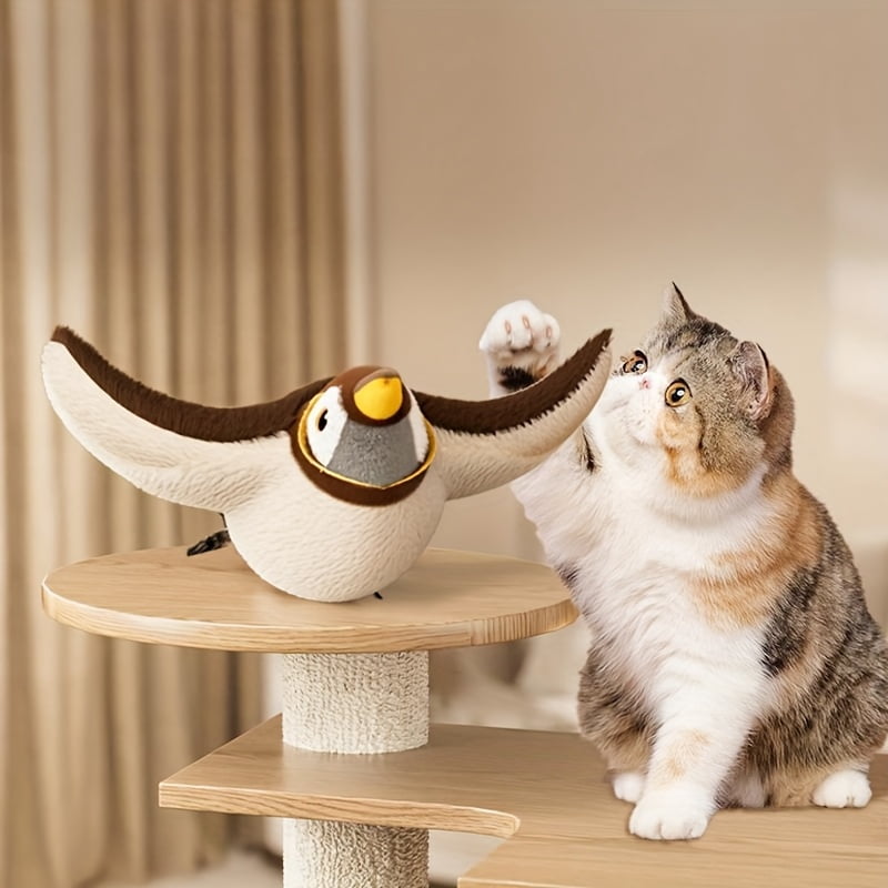 Interactive Cat Toy Bird – Realistic Sparrow Design with Feather Tail, Stimulates Hunting Instinct & Indoor Play, 6.5-inch Pet Toy for Kitten & Adult Cats