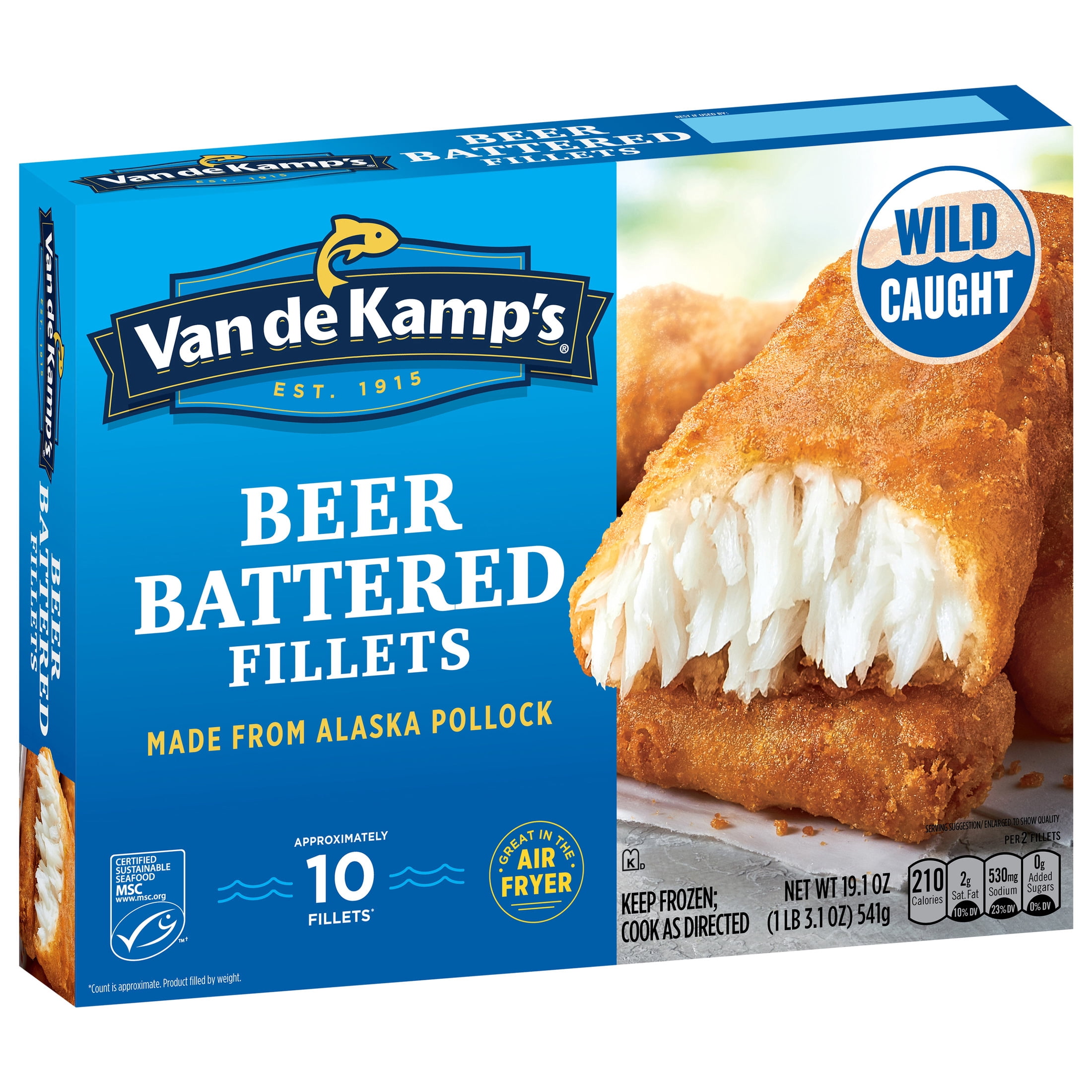 Van de Kamp's Crispy Beer Battered 100% Wild-Caught Fish Fillets, 19.1 oz. 10-Count Box (Frozen)
