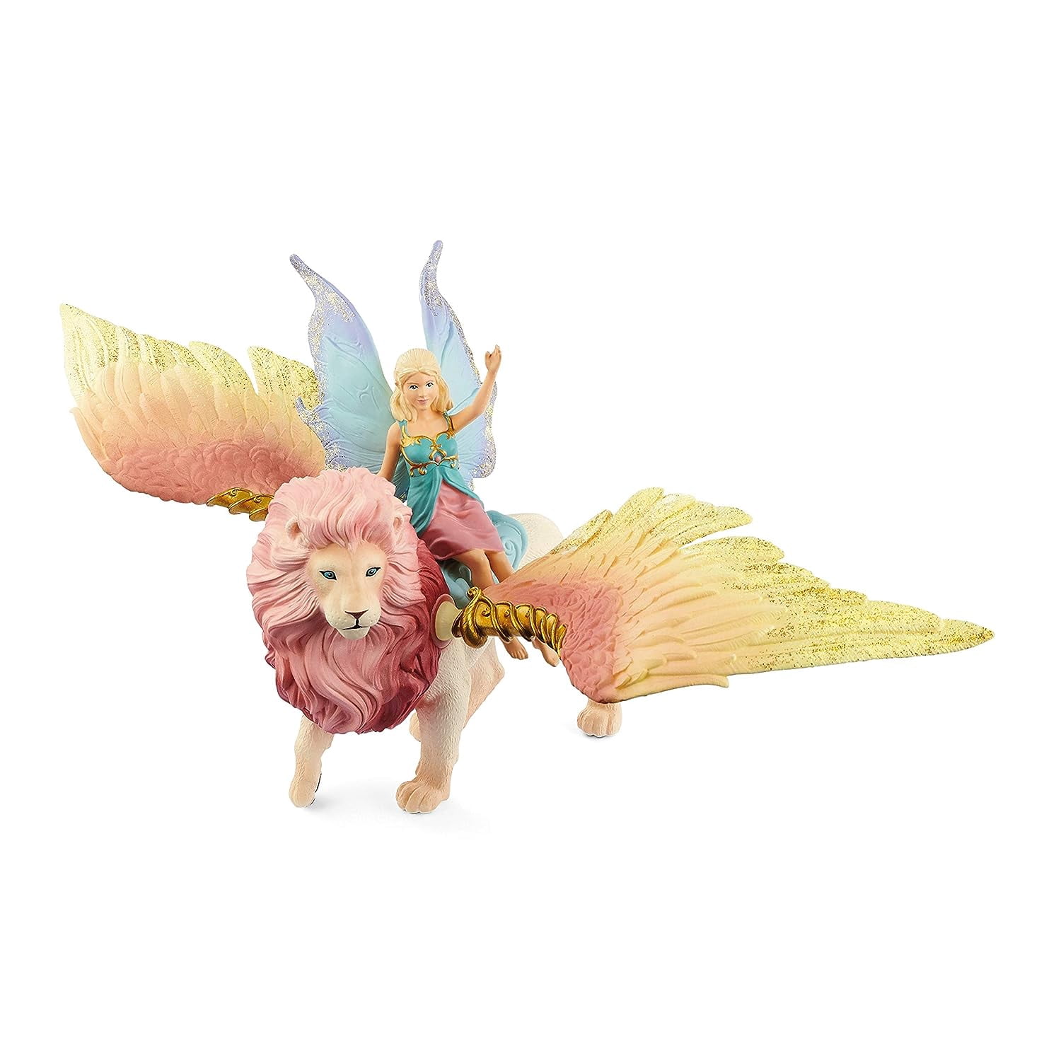 Schleich Bayala - Fairy in Flight on Winged Lion with Moveable Wings - Magnetic Toy Fairy Figurine Riding Magical Pink Lion - Kids Ages 5+
