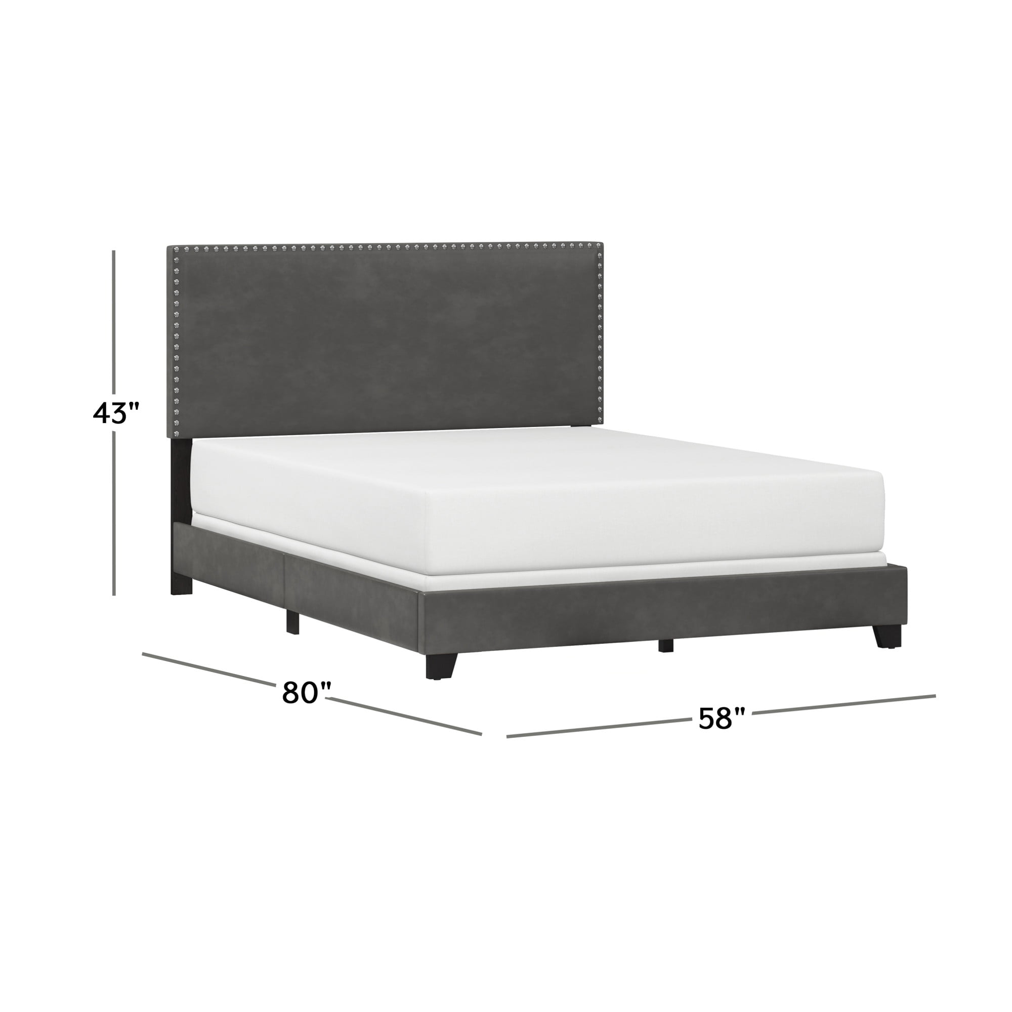 Willow Nailhead Trim Upholstered Full Bed, Charcoal Faux Leather