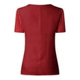 thumbnail image 5 of RYRJJ Womens Floral Lace Short Sleeve Blouses Summer Deep V Neck T Shirt Dressy Casual Chiffon Work Tops(Wine,3XL), 5 of 7