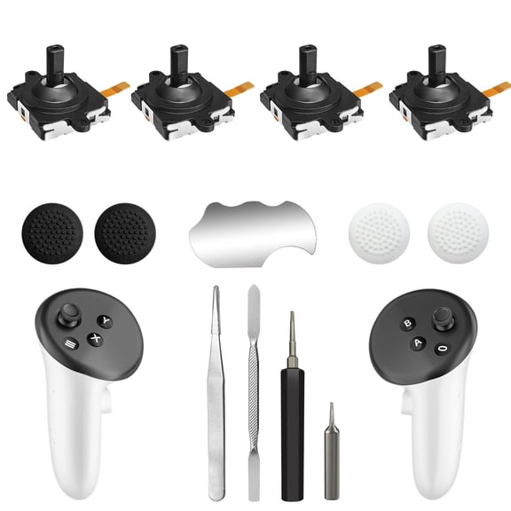 13-in-1 Joystick Replacement Kit for Meta Quest 3 – 4 Joysticks, Thumb Grips, Tools for Easy Repair