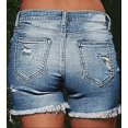 thumbnail image 4 of Ripped Stretchy Fringe Trims Jean Shorts For Women Raw Hem Low Waist Casual Trendy Denim Shorts Women'S Denim Shorts Frayed Raw Hem Casual Summer Short Jeans With Pockets Pants Light blue 3XL, 4 of 6