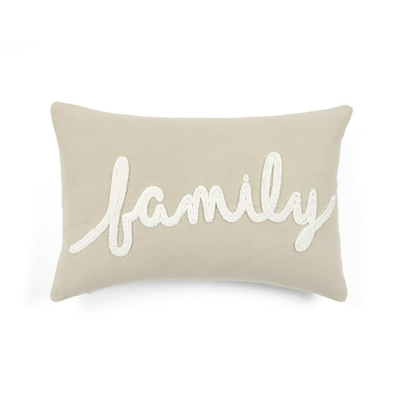 Lush Decor Family Chenille Embroidery Script Cotton Decorative Pillow Cover Neutral Single 13X20