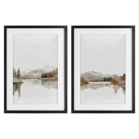 Stupell Industries Softly Flowing Landscape 2 Piece Black Framed Print Under Glass Set design by Mona Grace, 20 x 14
