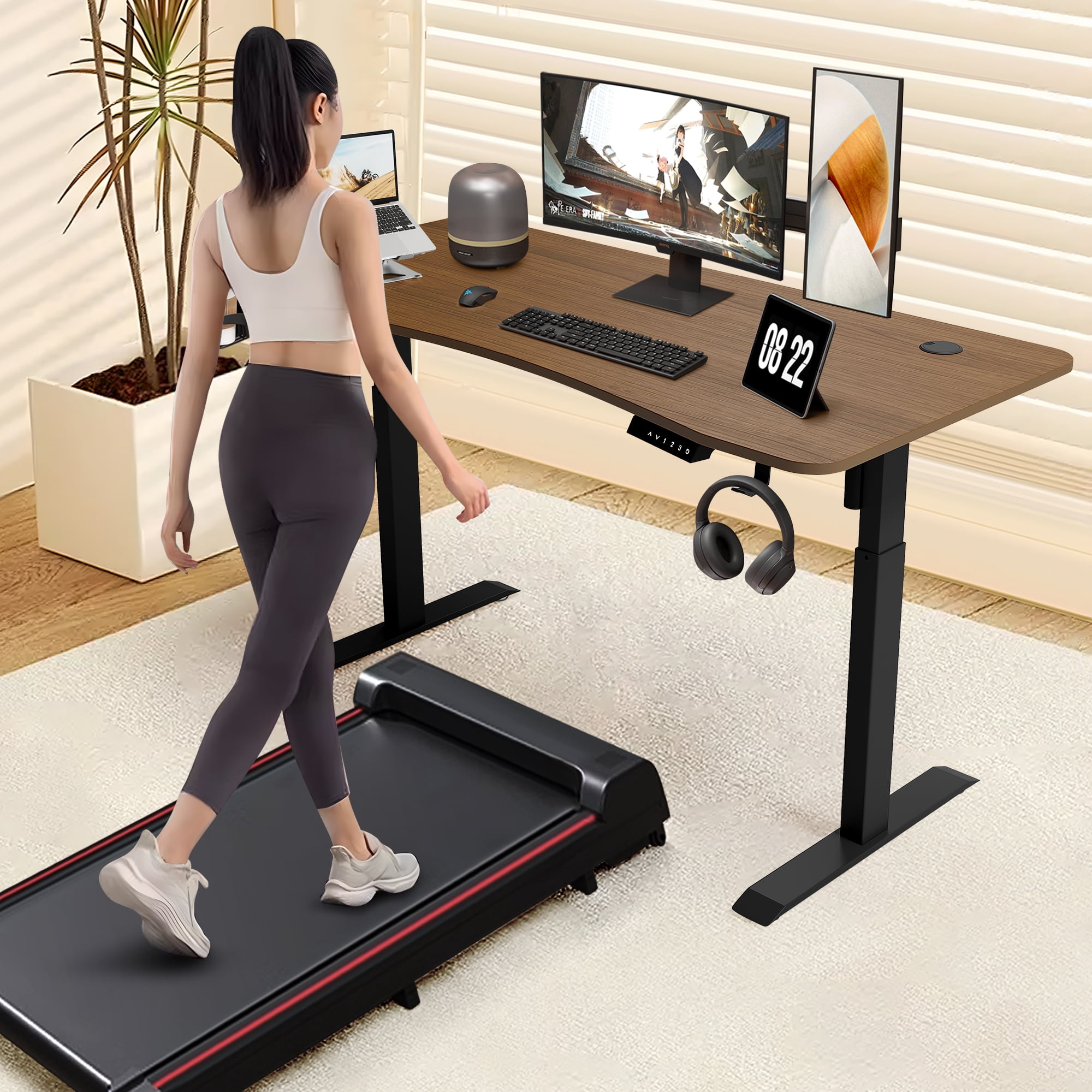 LSAMA Standing Desk, Whole Piece Desktop, with Electric Standing Desk For Adults and Teen, 48 x 24 inches, Walnut