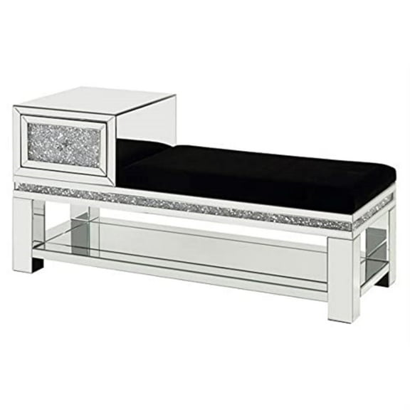 ACME Noralie Bench w/Storage, Mirrored & Faux Diamonds