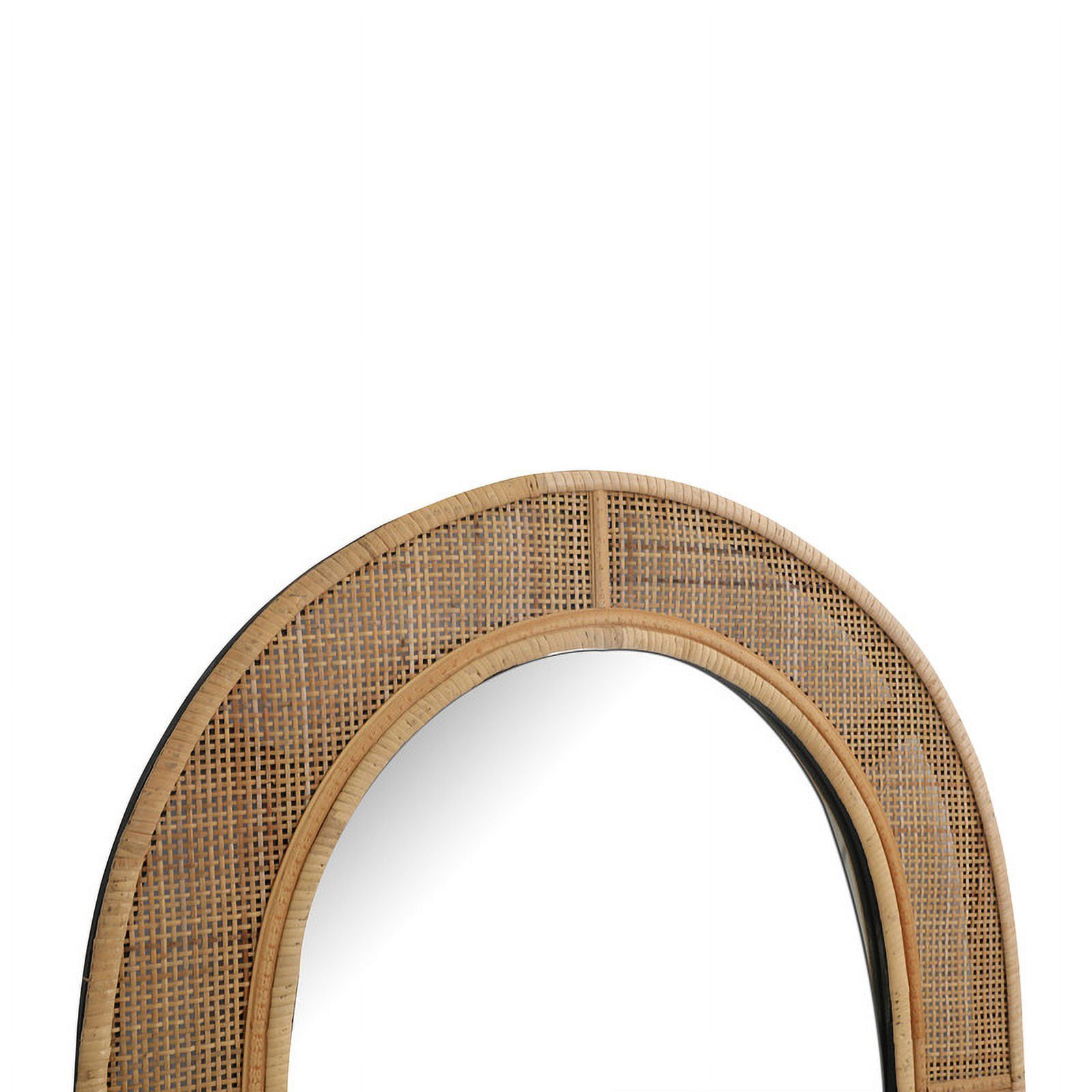 Brinley Tan Rattan-Bamboo Oval Boho Wall Mirror