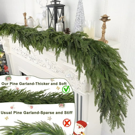 Bootesun 9FT Real Touch Christmas Garland, Thick and Lush, Soft Bendable, Lifelike Cedar Garland Realistic, Garlands for Decors Christmas, Christmas Winter Home Mantel Fireplace Holiday Party Decors