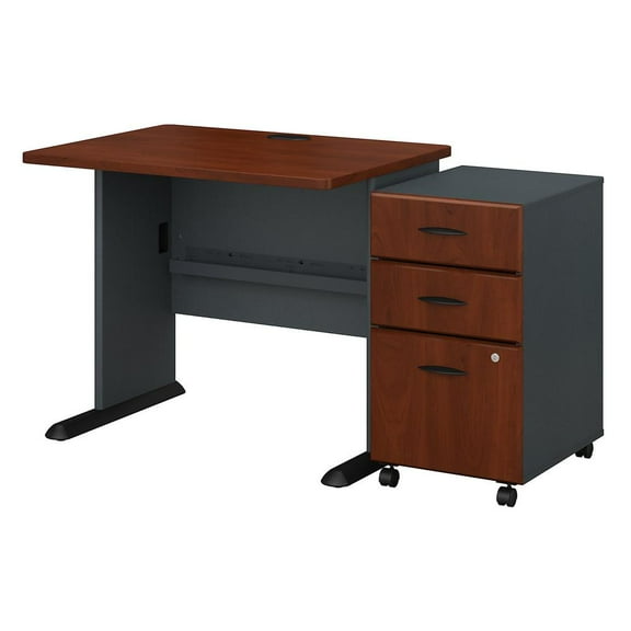 Series A 36W Desk with Drawers in Hansen Cherry and Galaxy - Engineered Wood