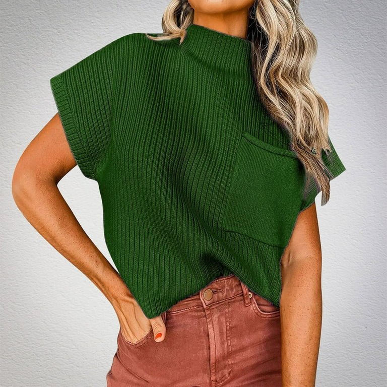 Women's Mock Neck Knit Summer Tops Loose Fit Trendy Dolman Short
