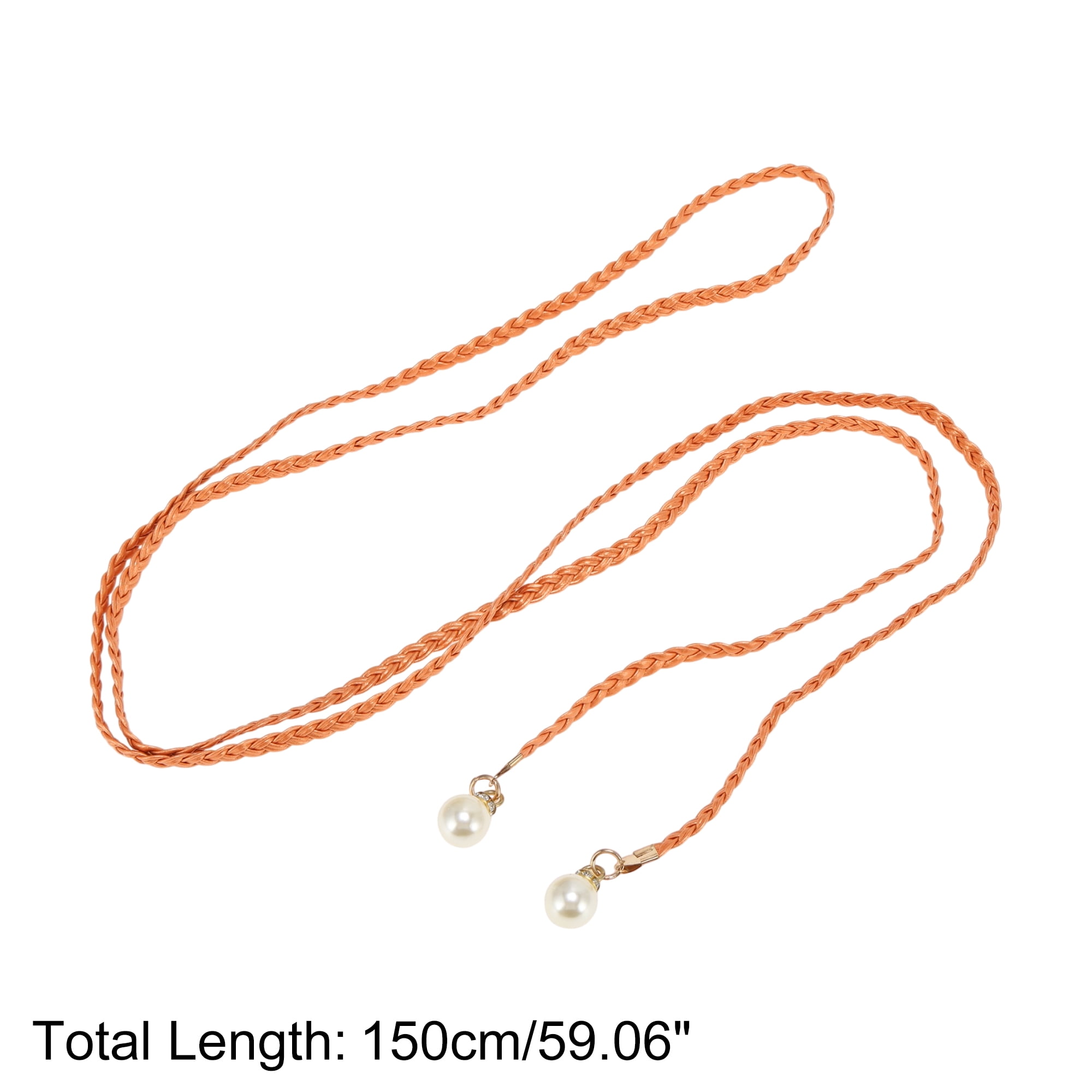Unique Bargains Stylish Pearl Braiding Woven Rope Belt for Fashionable Outfits 1 Pc Orange
