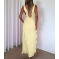 thumbnail image 2 of Deliqiba Women V Neck Sleeveless Mesh Ruffle Hem Bodycon Maxi Casual Backless High Slit Cocktail Party Dress Yellow S, 2 of 6