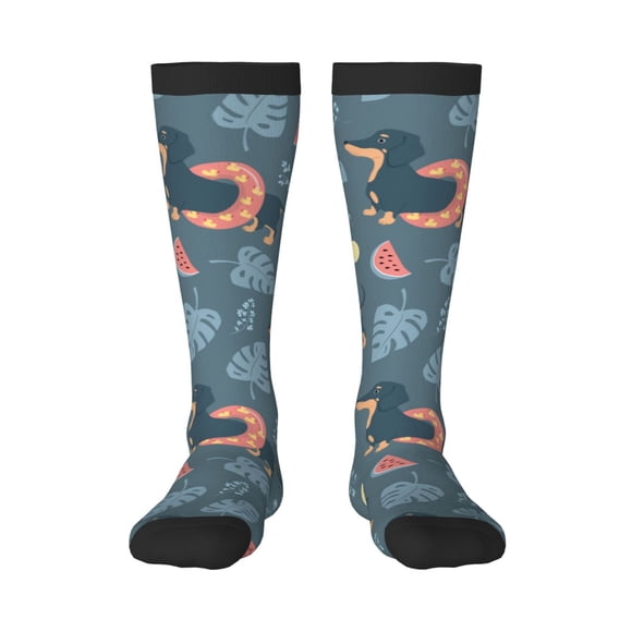 Wukai Pastèques Teckels pour Bas de Couleur Contrastée, Chaussettes Longues de Sport Entraînement Physique Adulte, Unisexe