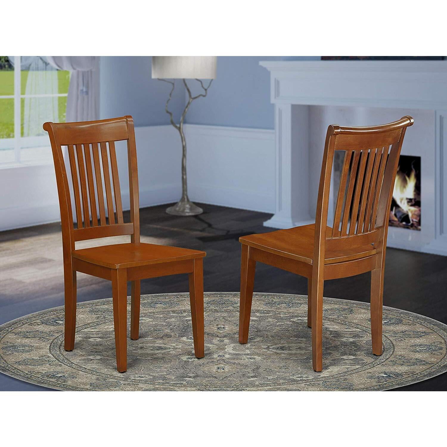 Portland slat back dining room chair with wood seatFinishSaddle Brown,StyleMicrofiber Seat