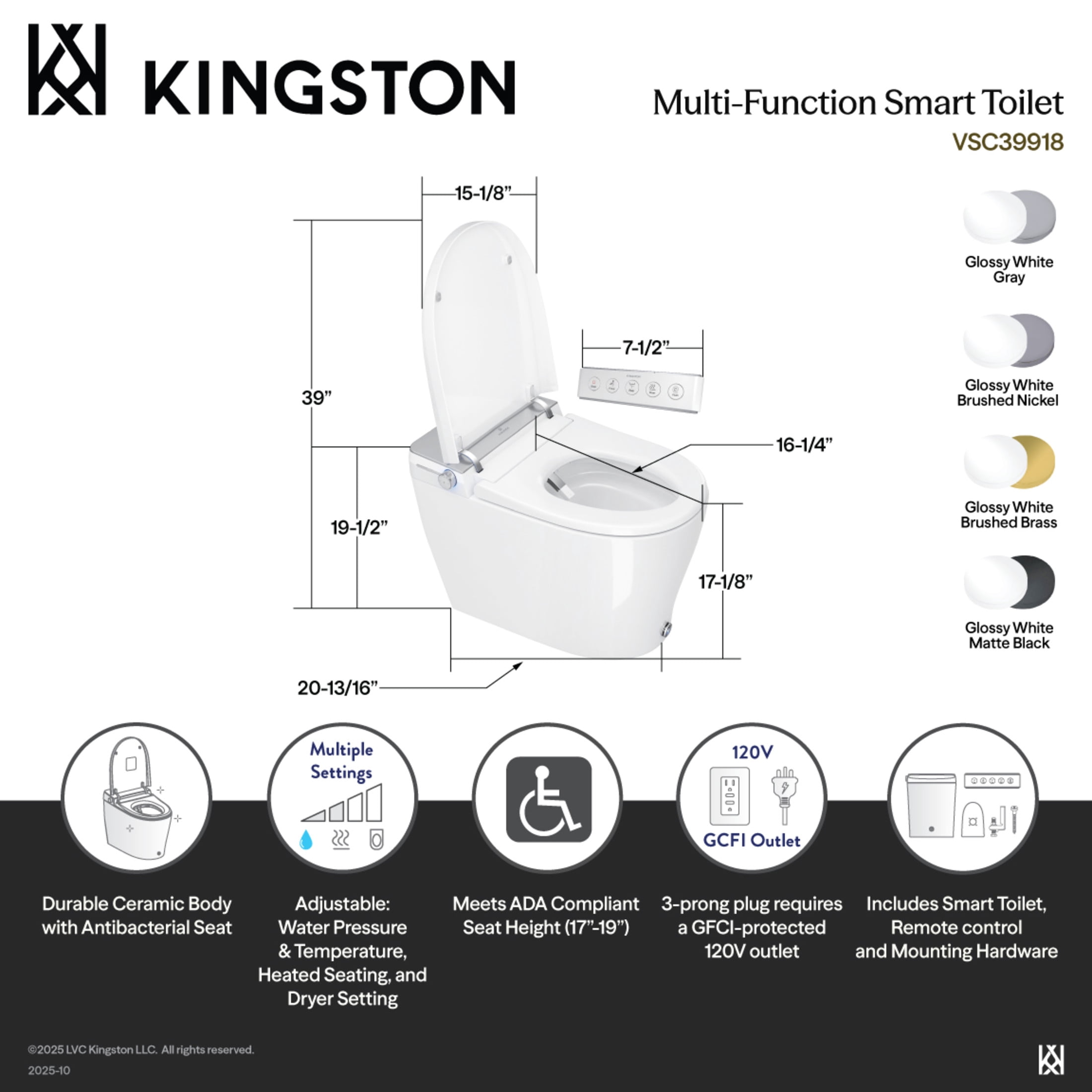 Kingston Brass VSC3991 Edison Smart Toilet, White