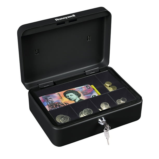 Honeywell 6112 Standard Steel Cash Box with Key Lock, Black, 7.4x9.8x3