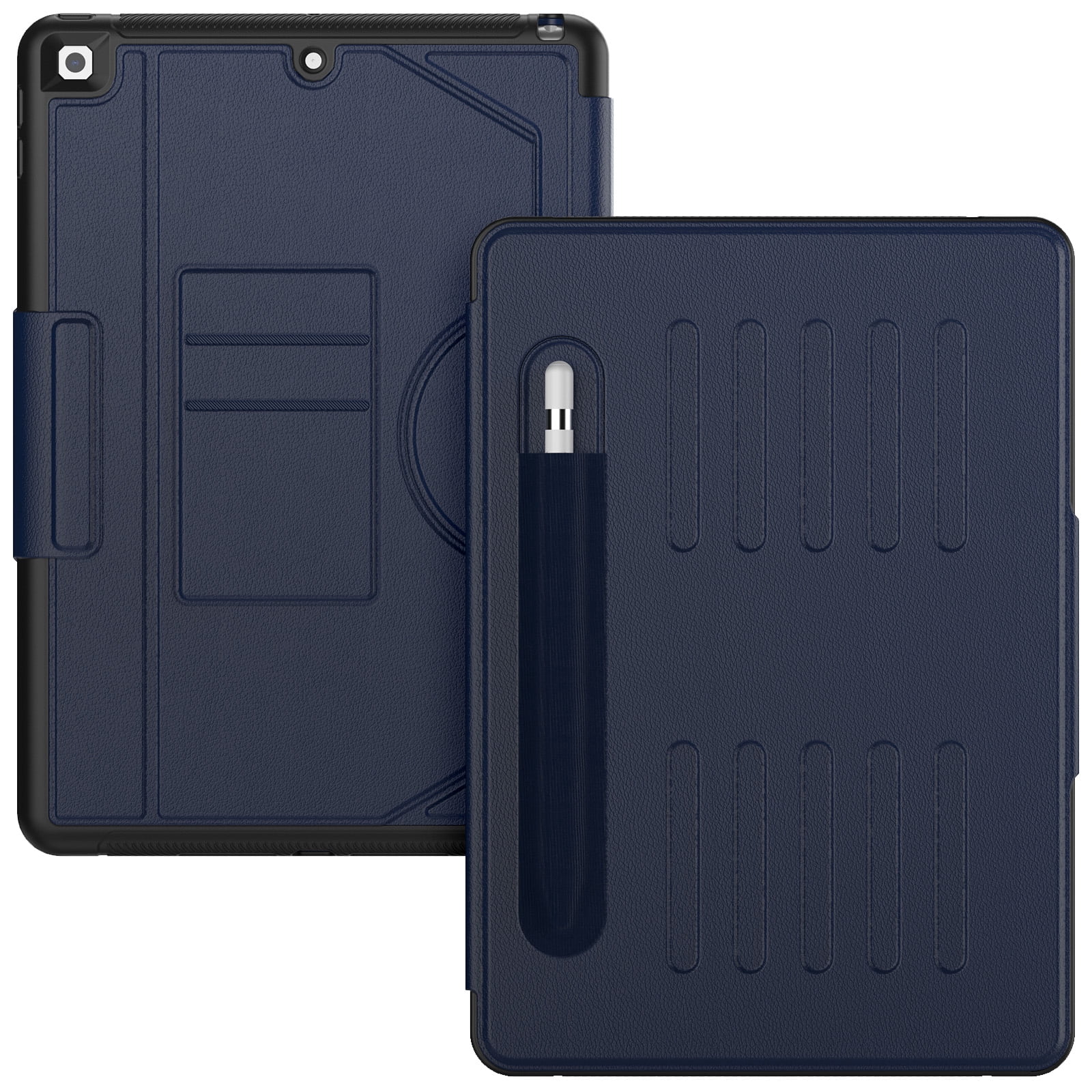 Business-Style Case for Apple iPad 9th/8th/7th Generation (2021/2020/2019) 10.2", PU Leather Protective Folio Heavy-Duty Case with Magnetic Stand /Pencil Holder /Auto Sleep Wake Function, Navyblue