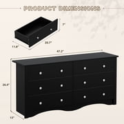 Vineego 47'' Wide Double Dresser, Rustic Modern Chest of 6 Drawers for Bedroom or Nursery Storage, Black