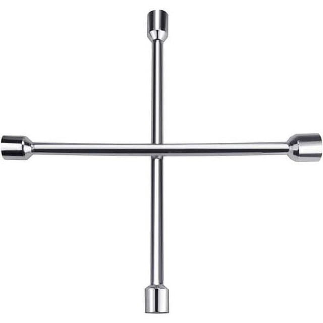 Llave de cruz para coche Llaves de cruz de 35 x 35 cm para ruedas Llave de cruz de acero con alto contenido de carbono para reparación de automóviles/tornillos hexagonales (plateada)
