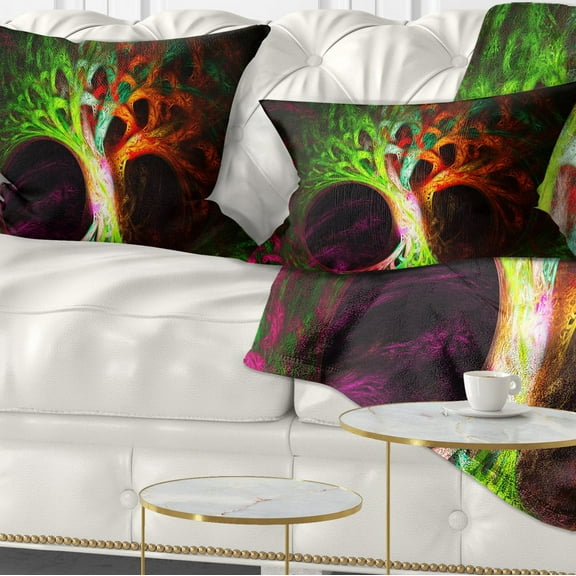 Designart Magical Green Psychedelic Tree - Abstract Throw Pillow - 12x20