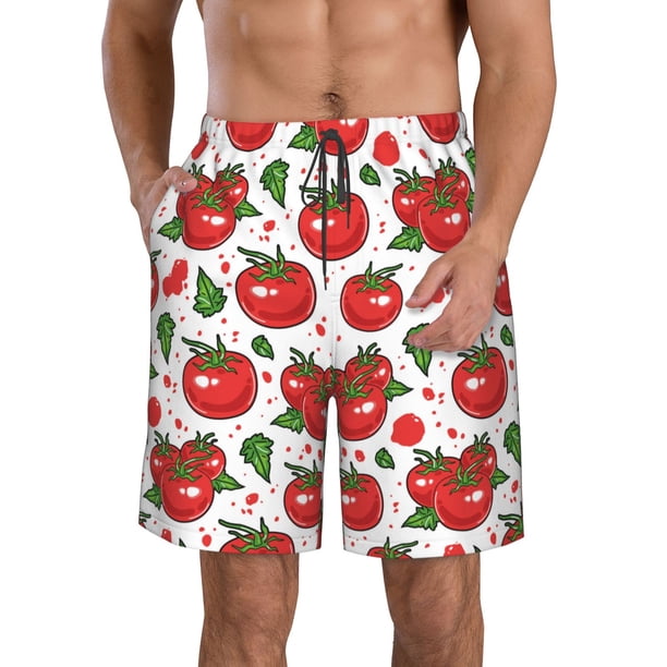 Balery Hand Drawn Tomatoes Traje de Baño Estilo Hawaiano para Hombre, Shorts de Secado Rápido con Bolsillos-3X-Large