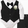 thumbnail image 5 of 0-3 Months Infant Newborn Baby Boys 3-Piece Dress Suit Set,Long Sleeve Romper Vest Bowtie Formal Pants Outfit For School Wedding Party Toddler Fall Winter Clothes,Blue, 5 of 6