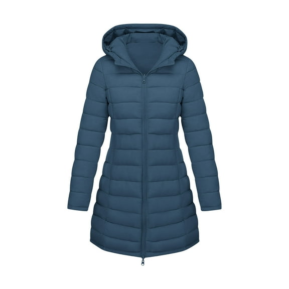 ZQGJB Women's Packable Puffer Jacket Lightweight Reversible Full Zip up Long Sleeve Puffer Coat with Hood Long Winter Warm Travel Puffer Jackets with Pockets Navy XXL