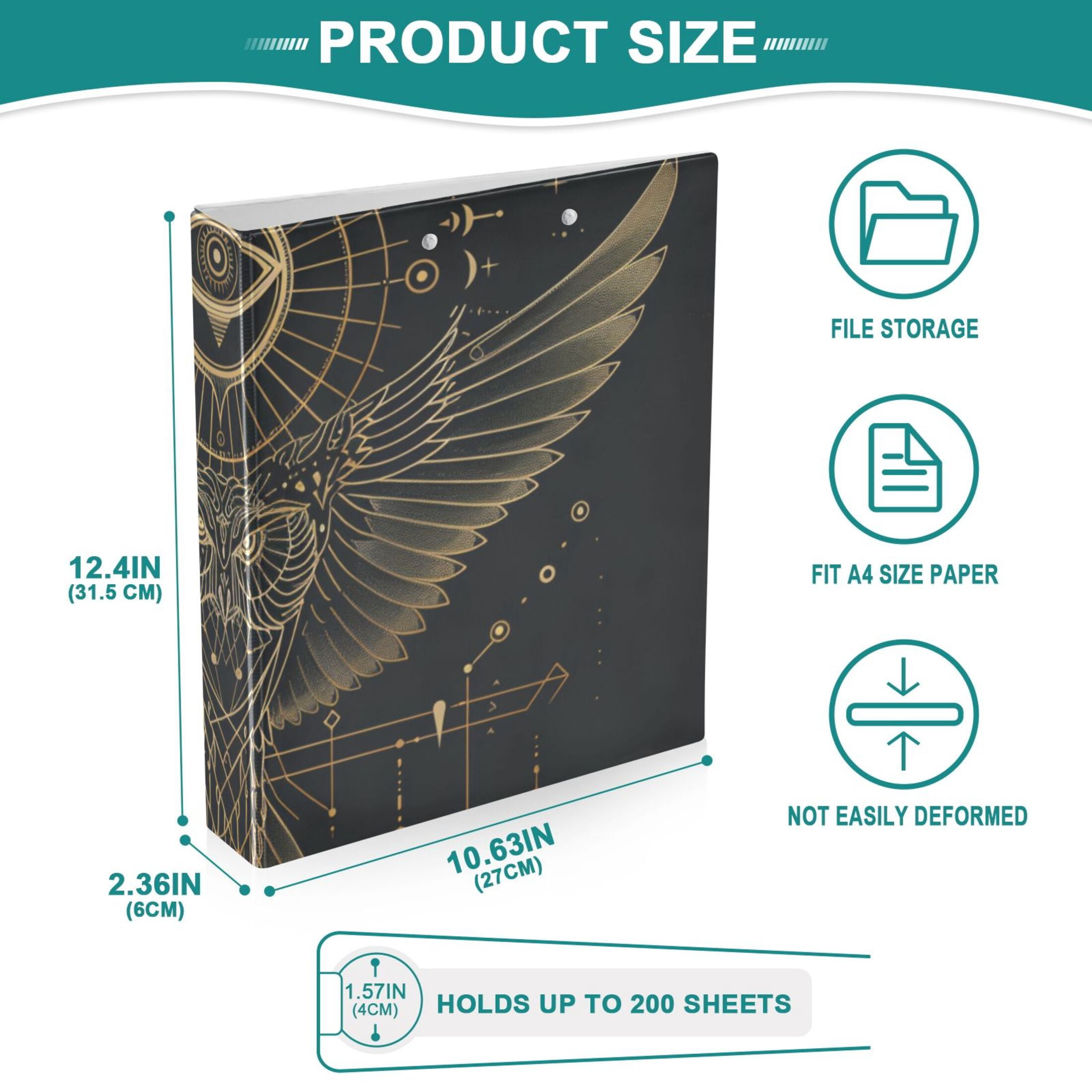 Owl Wings Spread 3 Ring Binders 1.5 inch Hardcover File Folders with Interior Pockets A4 Size Organizer for School Office Hospital