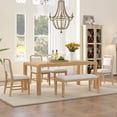 thumbnail image 3 of Harper & Bright Designs Vintage Extendable Dining Table Set for 6 with 4 Upholstered Chairs and Bench, Rustic Wire Brushed Kitchen Table Set with Curved Design for Kitchen, Natural, 3 of 19