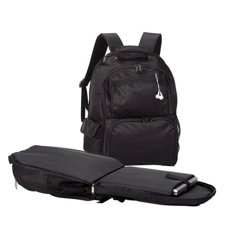 TSA Airport Check Point Scan Express Travel Business Trip Computer Backpack - Black, Made of 600D polyester accented with 420D jacquard