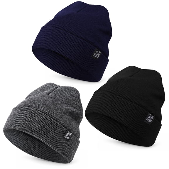 Bocaoying 3 Pack Winter Beanie Hats for Men Women, Warm Knit Cuffed Skull Cap, Stretchy Unisex Cold Weather Headwear
