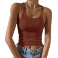 thumbnail image 2 of Women's Round Neck Slim Fit Sleeveless T-Shirt, Casual Solid Color Layering Top for Summer Basics,Coffee XL, 2 of 5