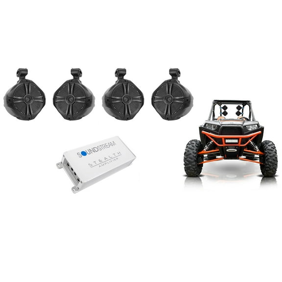 4 Rockville RWB90B 8" Tower Speakers 4-Channel Amplifier for Polaris RZR/ATV/UTV