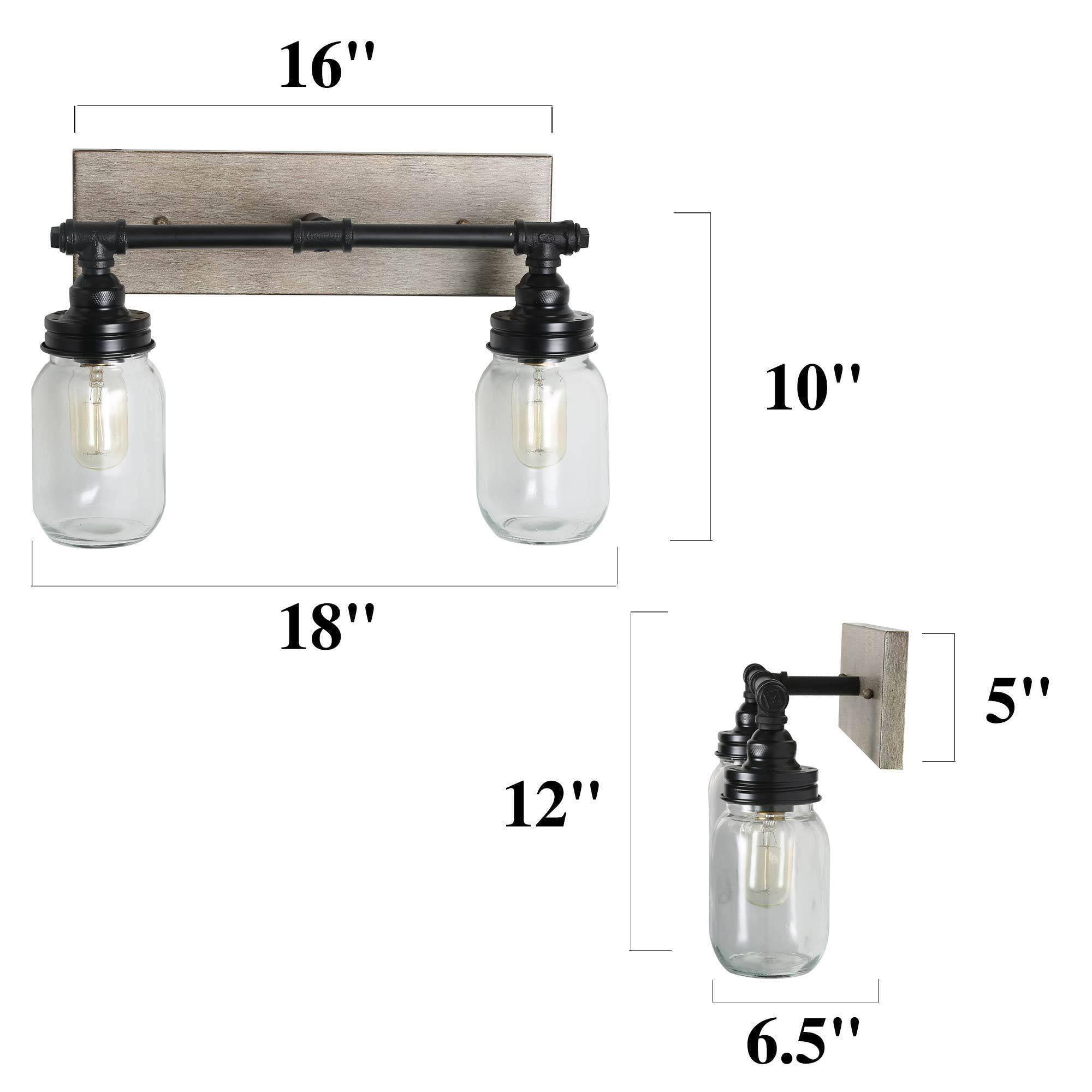 LNC 2-Light Black and Grey Farmhouse Mason Jar Bathroom Vaniyt Light